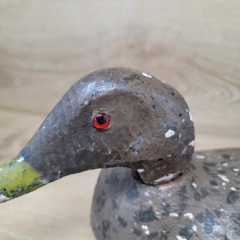 Vintage Wood Duck Decoy Pair Lot Red Glass Eyes Folk Art Carved Lodge‎ Rustic